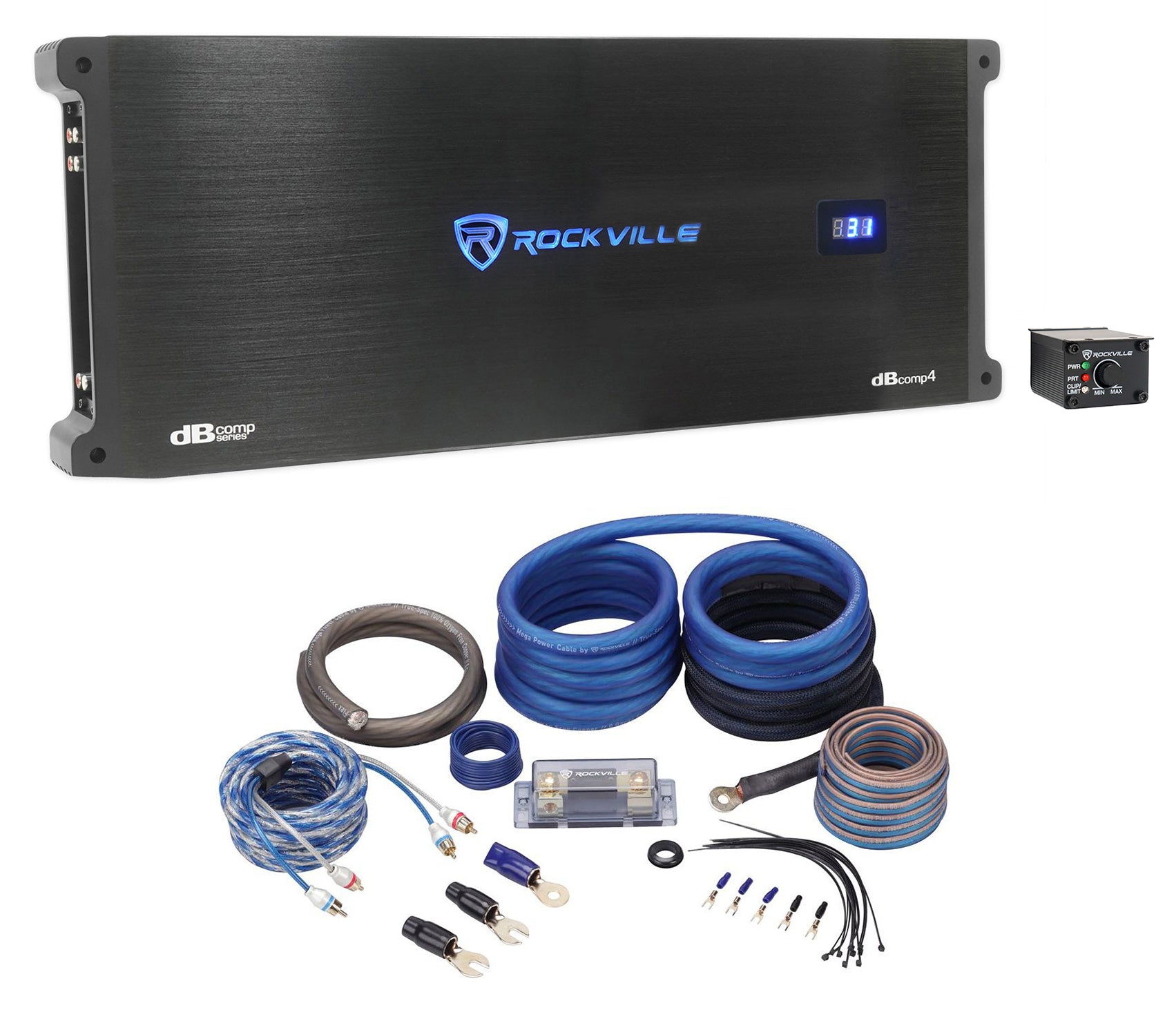 dBcomp4 Mono Amplifier + 0 AWG OFC Amp Kit Bundle