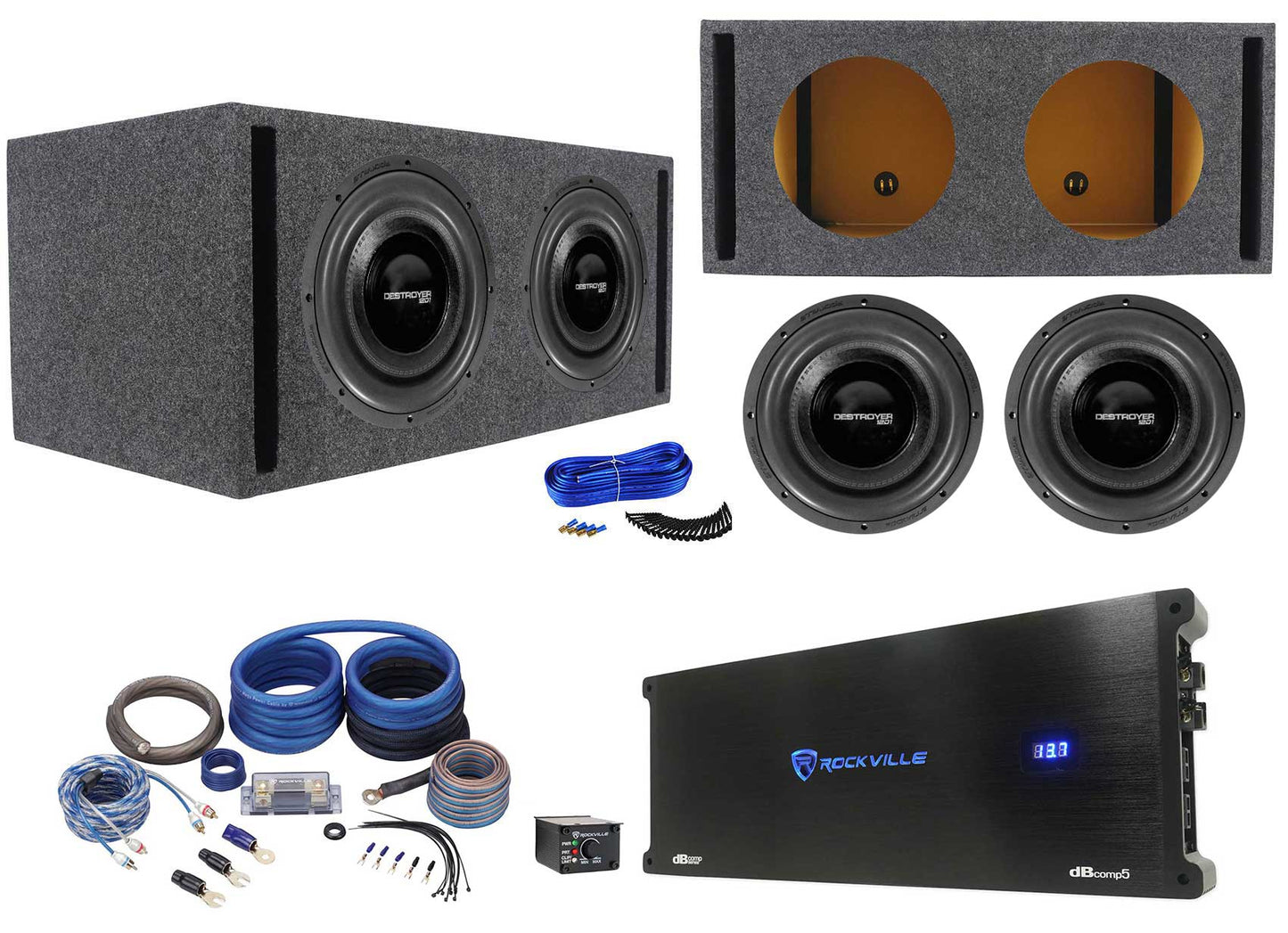 Destroyer 12D1 2-Pack + dBcomp5 Mono Amplifier Bundle