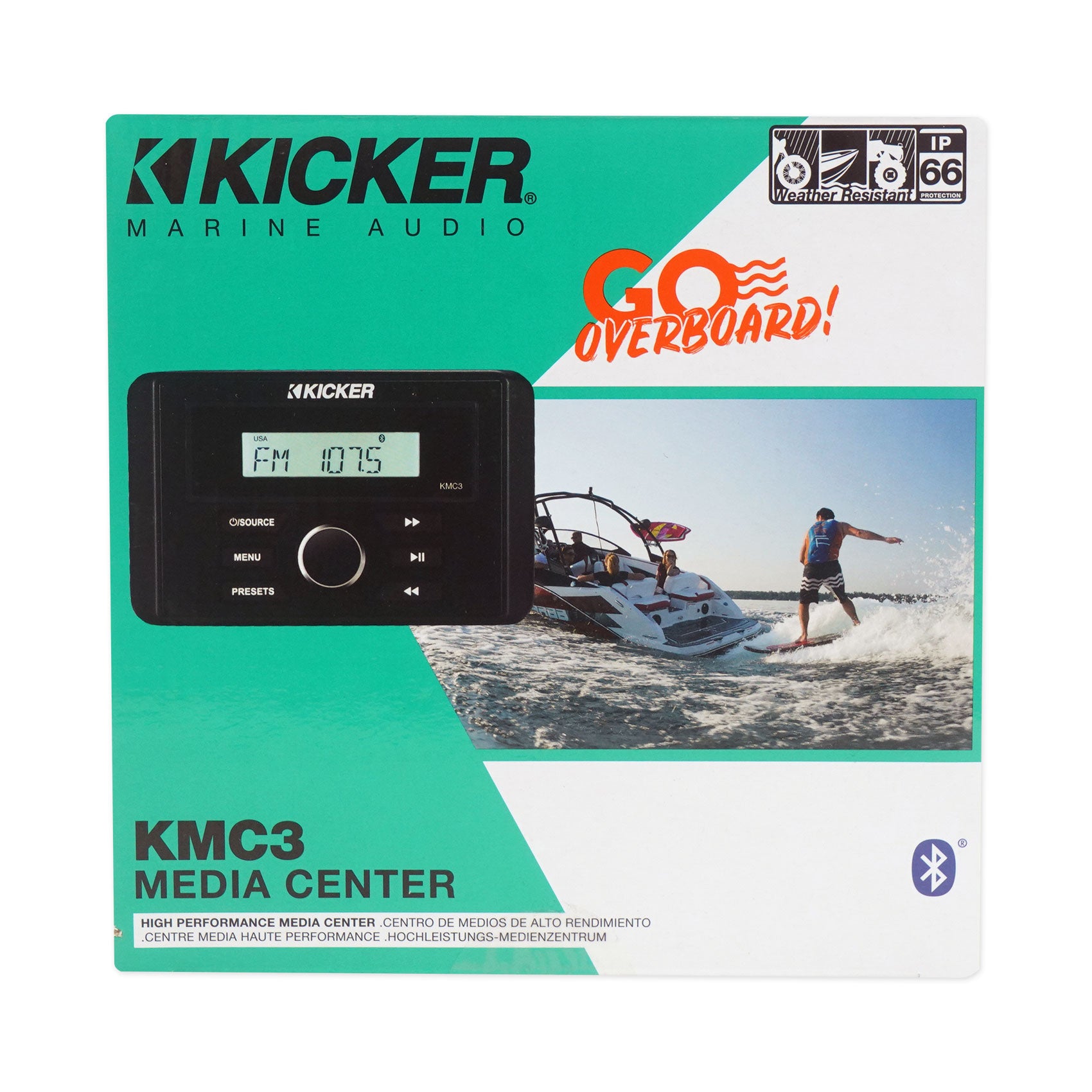 KICKER KMC3 Gauge Hole Digital Media Bluetooth Receiver+(2) 5.25" Black Speakers
