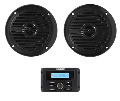 KICKER KMC3 Gauge Hole Digital Media Receiver w/Bluetooth+(2) 4" Black Speakers