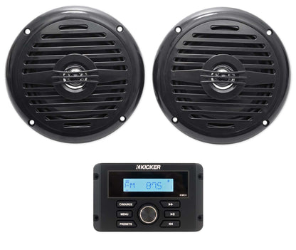 KICKER KMC3 Gauge Hole Digital Media Bluetooth Receiver+(2) 5.25" Black Speakers