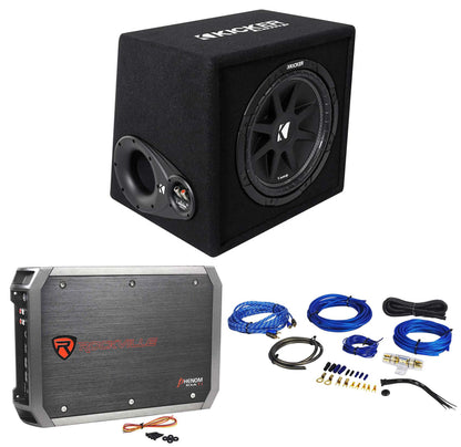 KICKER 43VC124 Comp 12" Subwoofer In Vented Sub Box Enclosure+Amplifier+Amp Kit