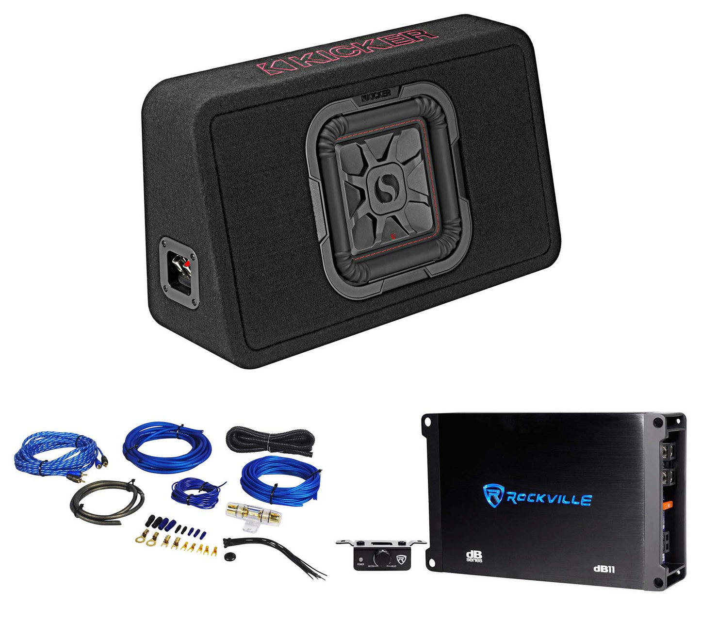 KICKER 46TL7T82 L7T 8" 350w Car Subwoofer Solo-Baric Sub in Slim Box+Amp+Wires