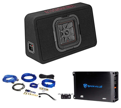 KICKER 46TL7T82 L7T 8" 350w Car Subwoofer Solo-Baric Sub in Slim Box+Amp+Wires