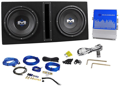 MTX Magnum MB210SP 800w Dual 10” Subwoofers+Vented Sub Box/Amp Package+Amp Kit