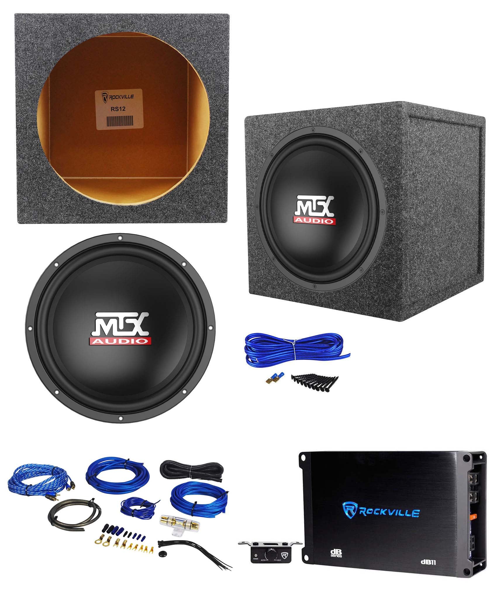 MTX TN12-02 12” 400w Car Audio Subwoofer+Sealed Sub Box+Mono Amplifier+Amp Kit