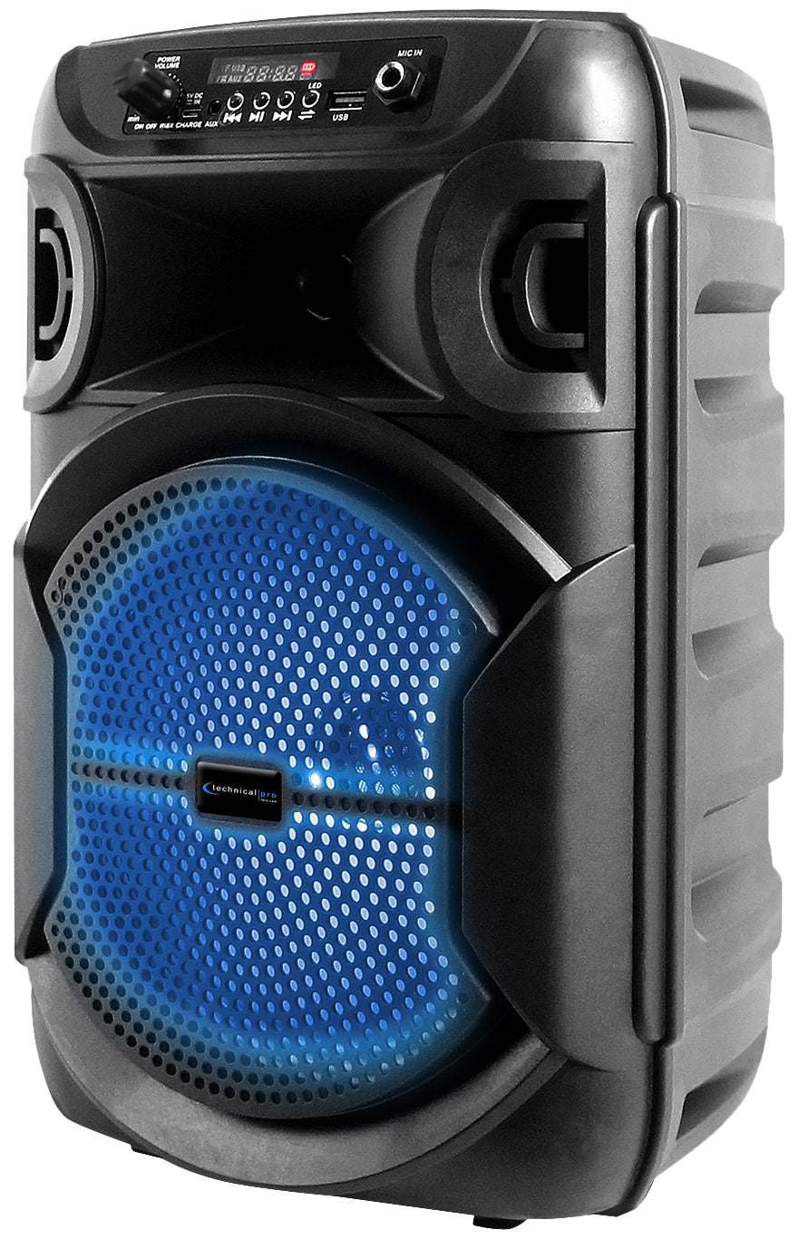 Technical Pro BOOM8 Rechargeable 8" LED Party Speaker w/Bluetooth/USB+Microphone
