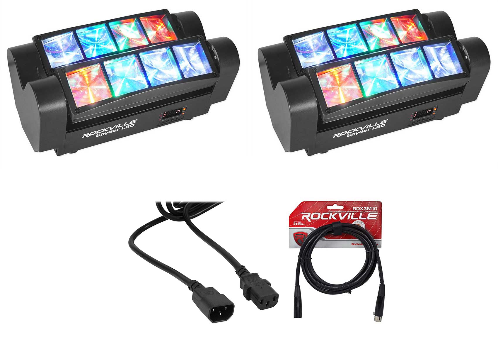 Spyder LED 2-Pack + DMX Cable + Power Link Cable Bundle
