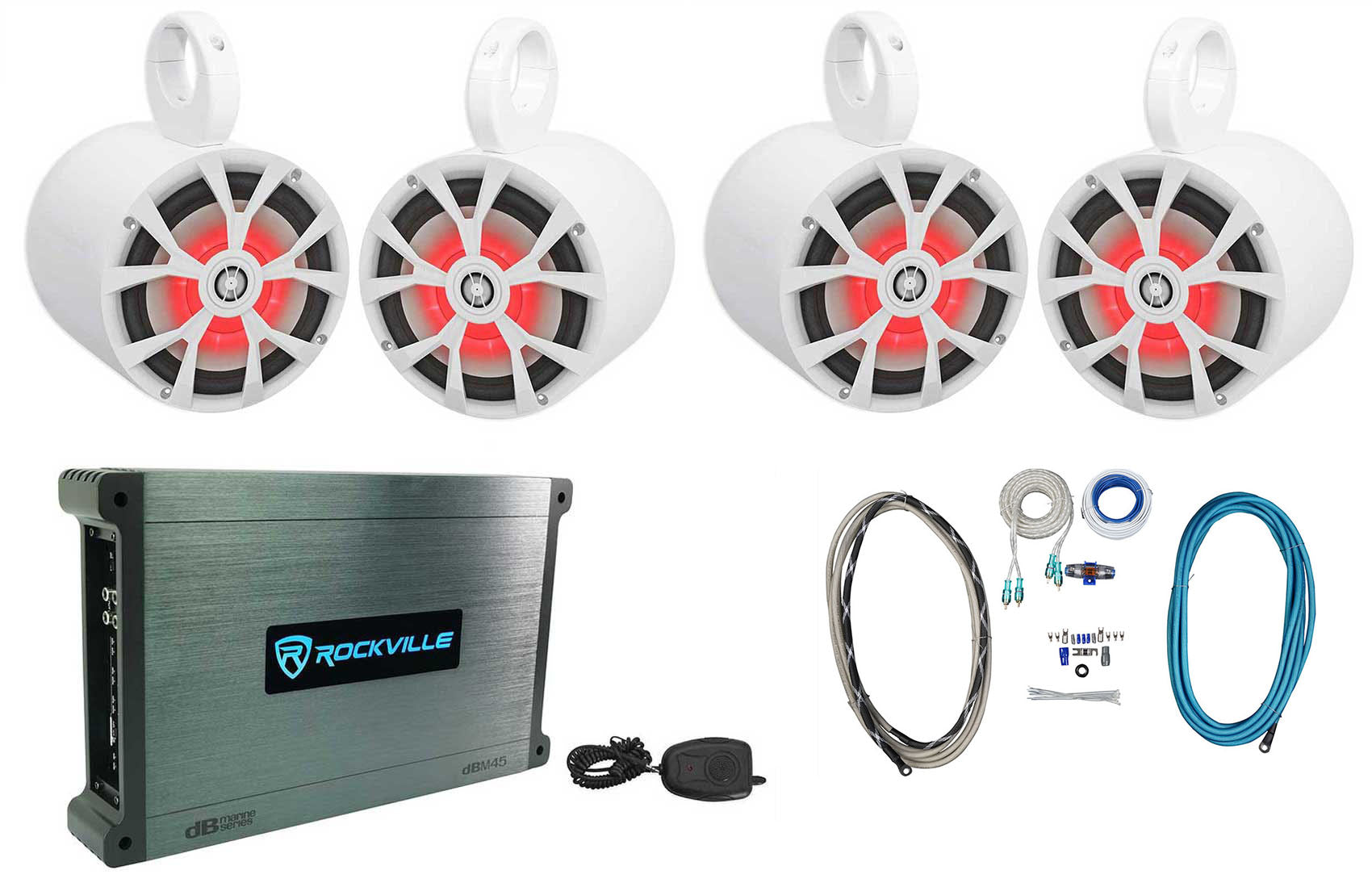 RKL80MW White 2-Pack + DBM45 Marine Amplifier Bundle