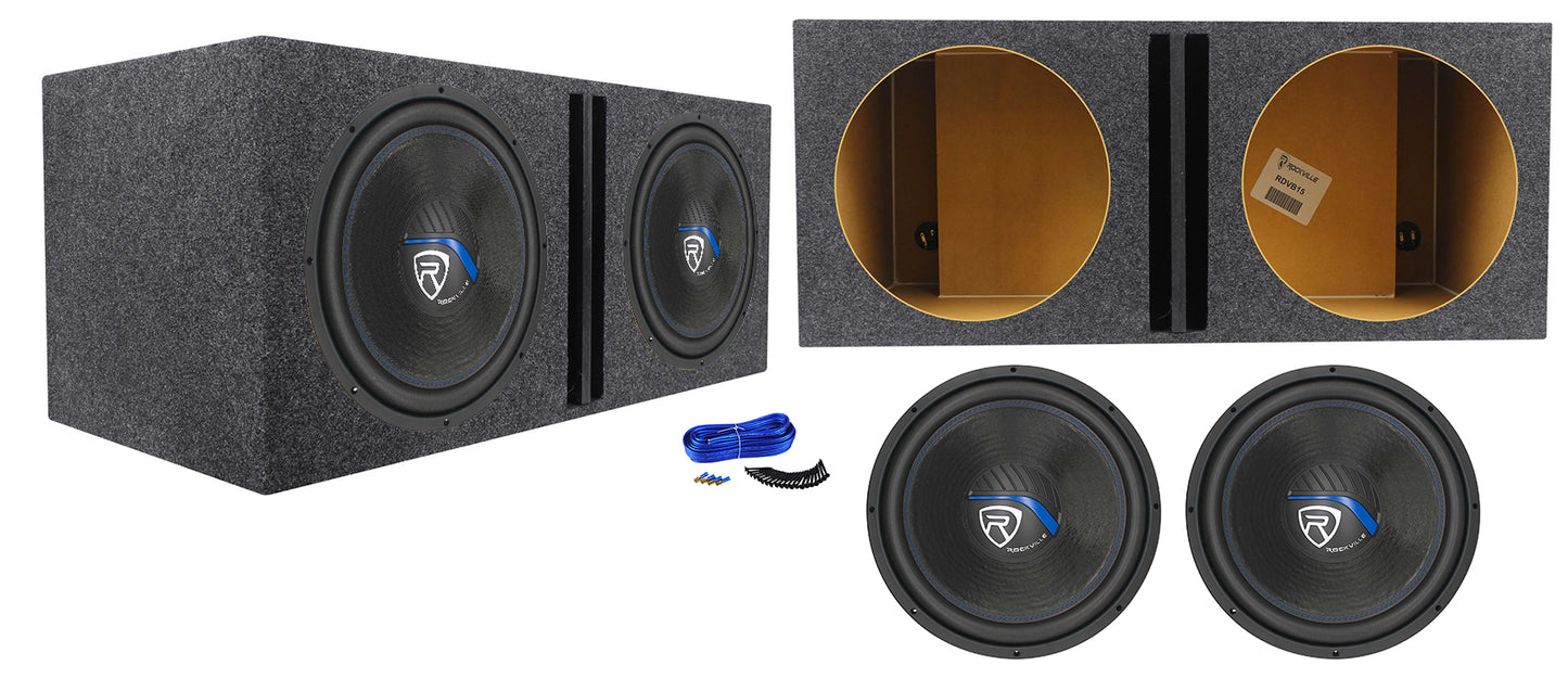 Rockville W15K5S4 2-Pack + RDVB15 Dual 15" Ported Enclosure Bundle