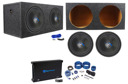 Rockville W15K5S4 2-Pack + dB14 Amp + RWK41 + RD15 Enclosure Bundle