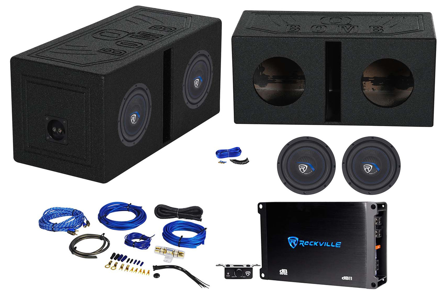 Rockville W8K5S4 2-Pack + dB11 Mono Amplifier Bundle