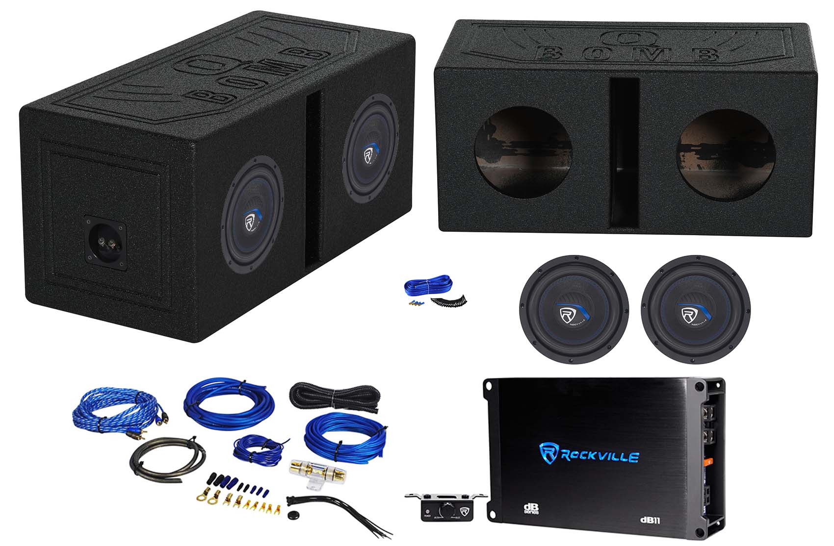 Rockville W8K5S4 2-Pack + dB11 Mono Amplifier Bundle