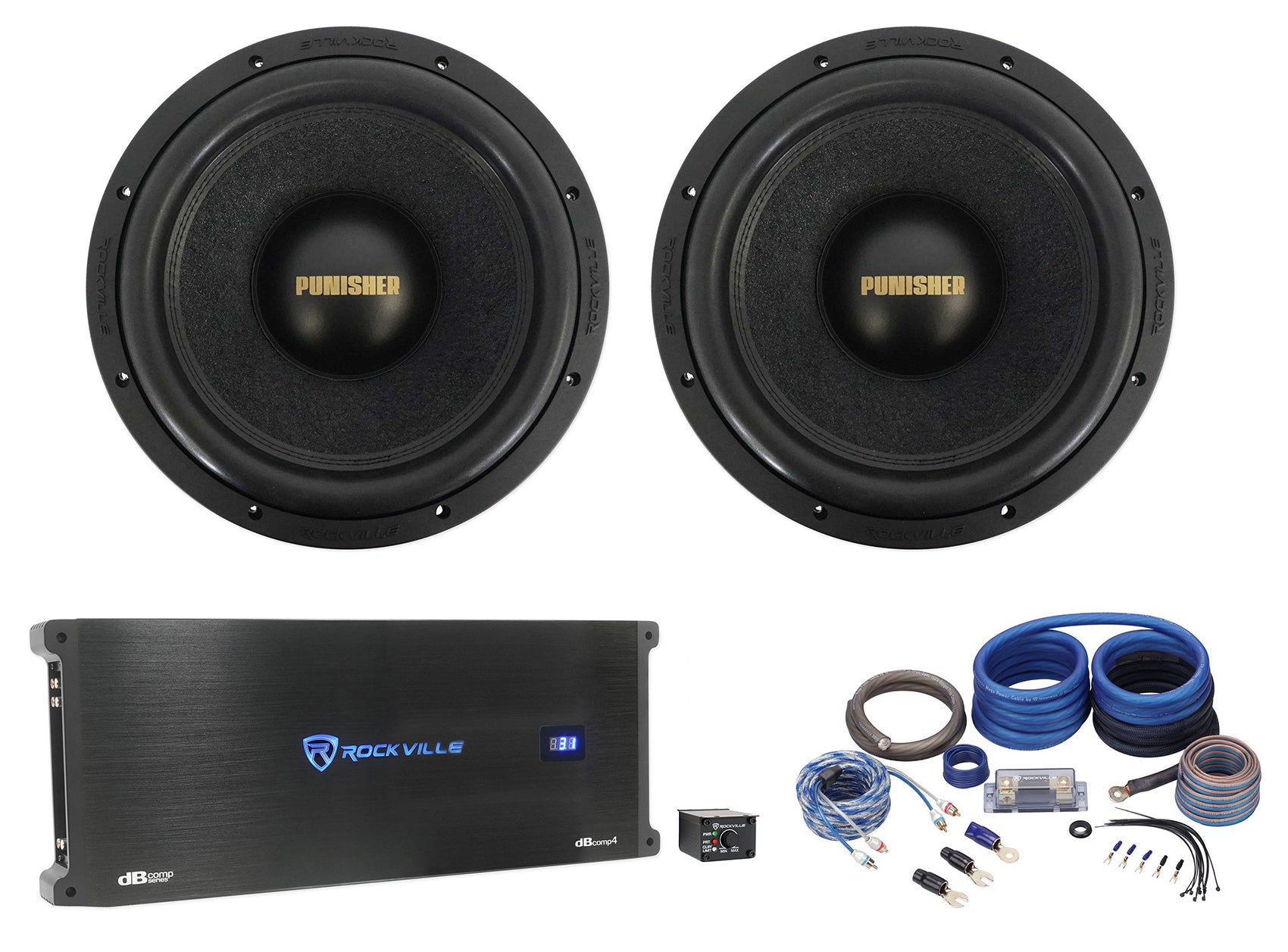 Punisher 12D1 2-Pack + dBcomp4 Mono Amplifier Bundle