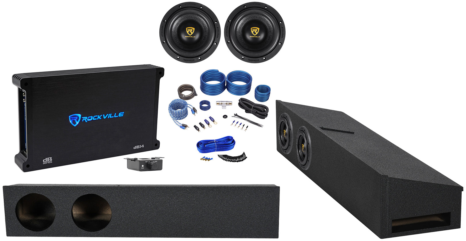 W8 K9 Series 8" Underseat Subs 2-Pack + dB14 Amplifier Bundle