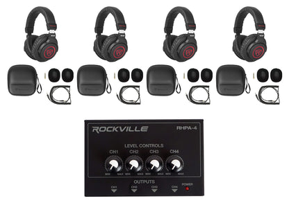 PRO‑M50 SR Headphones 4-Pack + RHPA4 Headphone Amplifier Bundle
