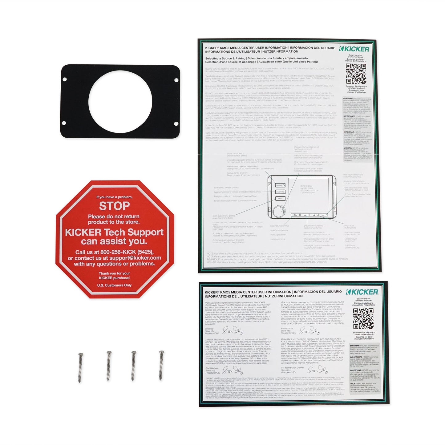 KICKER KMC5 Marine Digital Media Bluetooth Receiver+Remote+(4) Black 8" Speakers