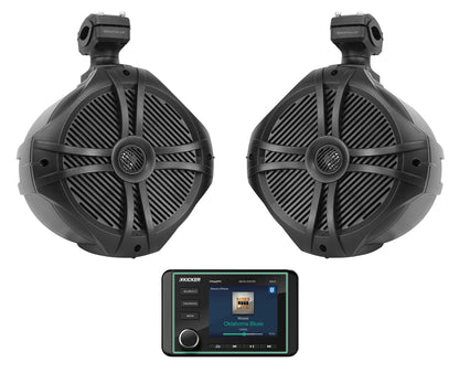 KICKER KMC5 Marine Digital Media Receiver w/Bluetooth+8" Black Tower Speakers