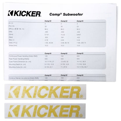 2) Kicker 43C124 12" Subwoofers+Sealed Sub Box Enclosure+Mono Amplifier+Amp Kit