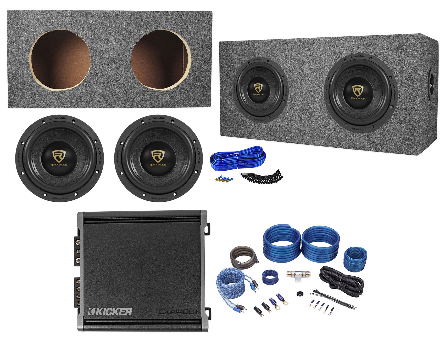 Rockville W65K9D4 2-Pack + CXA400.1 Amplifier Bundle
