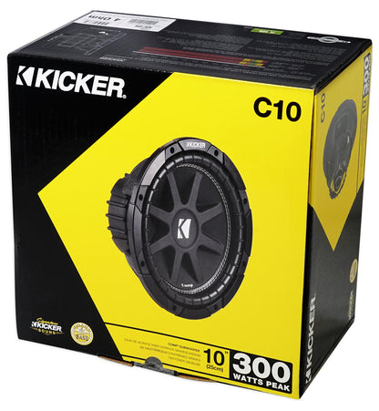 KICKER 43C104 Comp 10" 300 Watt Car Audio Subwoofer Sub+Mono Amplifier+Amp Kit