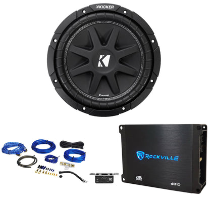 KICKER 43C104 Comp 10" 300 Watt Car Audio Subwoofer Sub+Mono Amplifier+Amp Kit