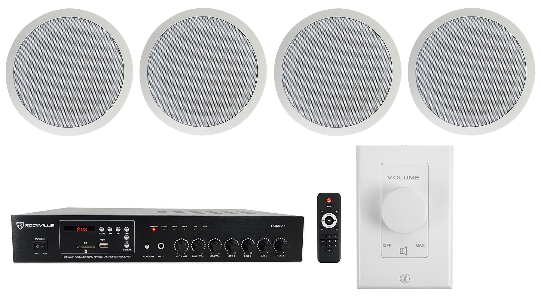 CC80T White 2-Pack + RCS80-1 Amplifier Bundle