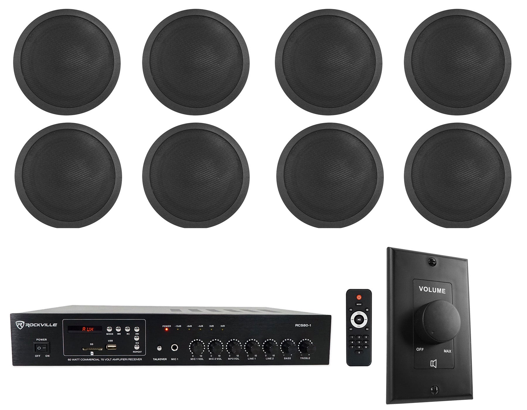 CCL5T Black 8-Pack + RCS80-1 Amplifier Bundle