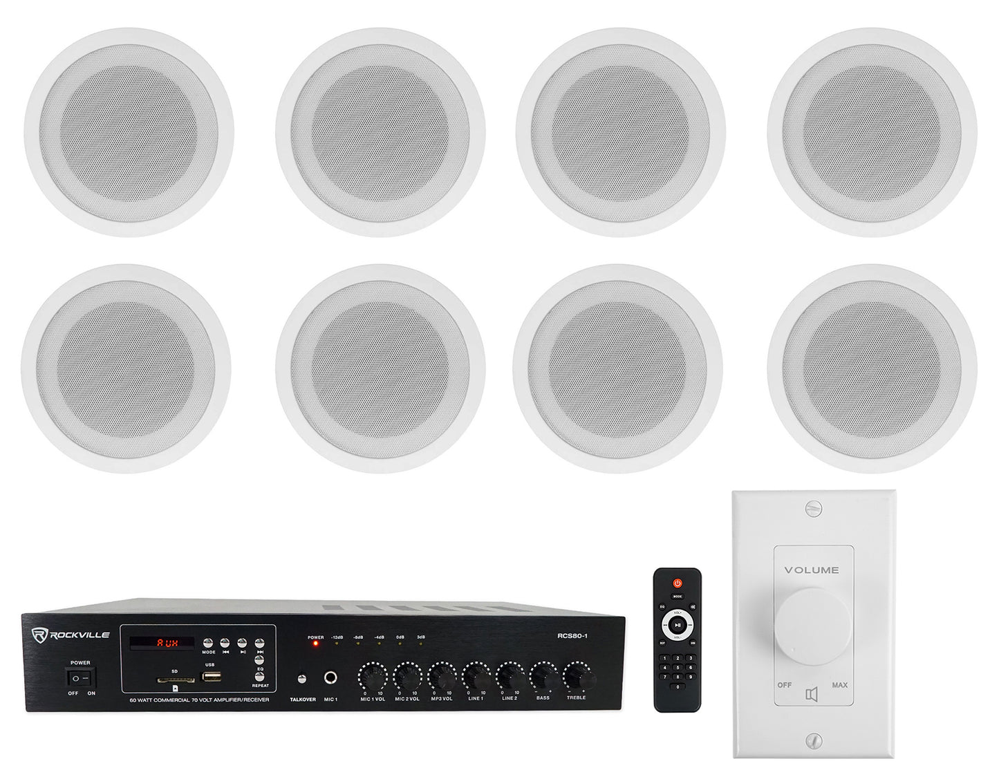 CCL5T White 8-Pack + RCS80-1 Amplifier Bundle