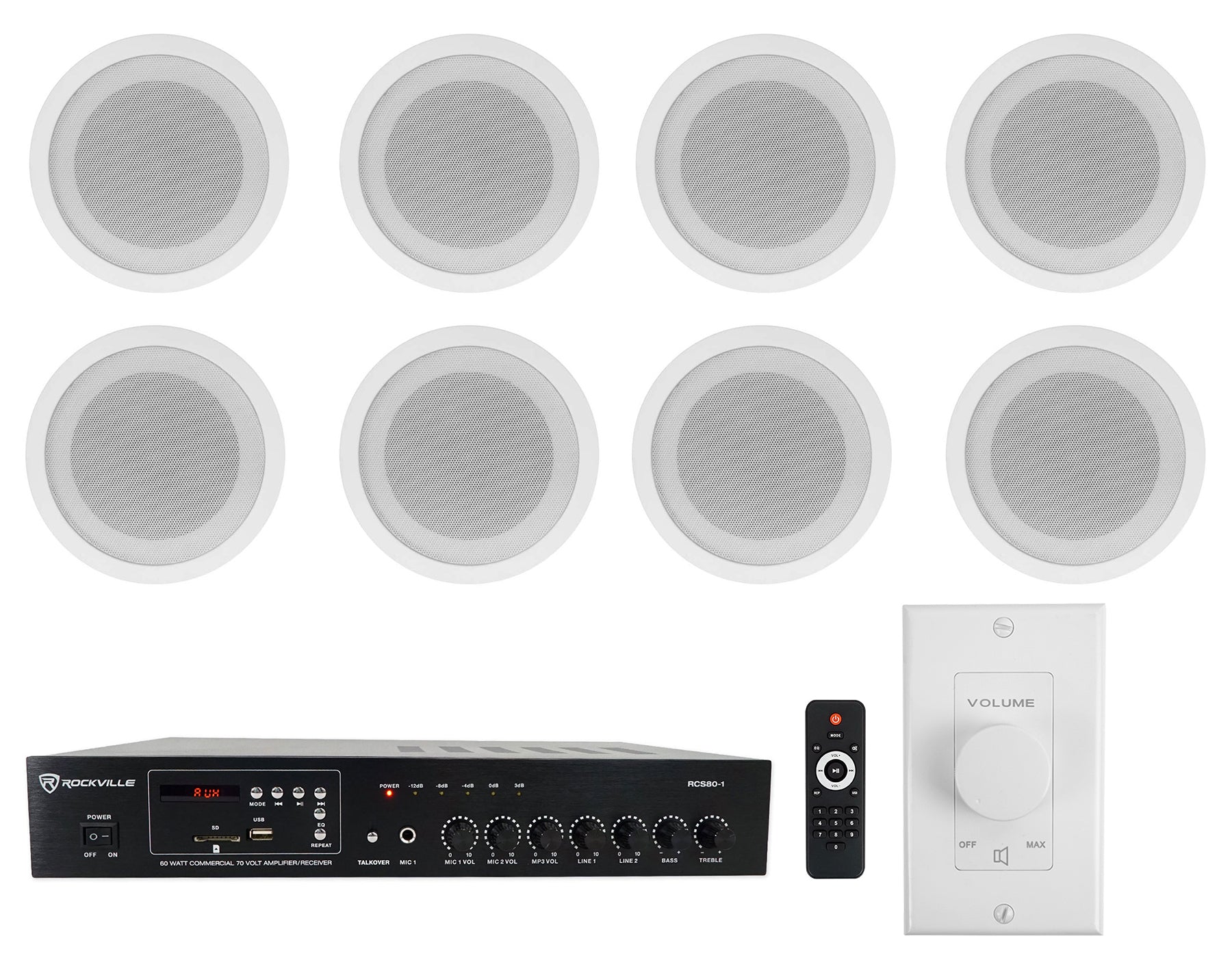 CCL5T White 8-Pack + RCS80-1 Amplifier Bundle