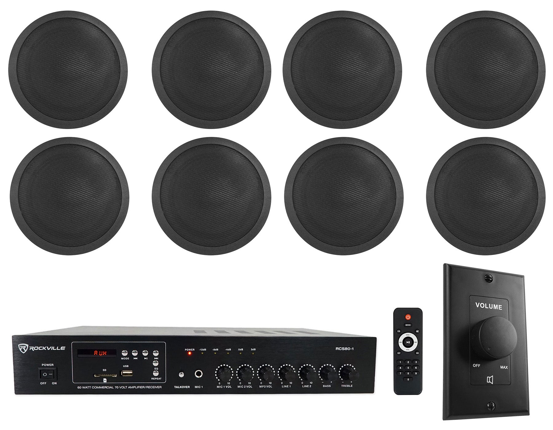 CCL6T Black 8-Pack + RCS80-1 Amplifier Bundle