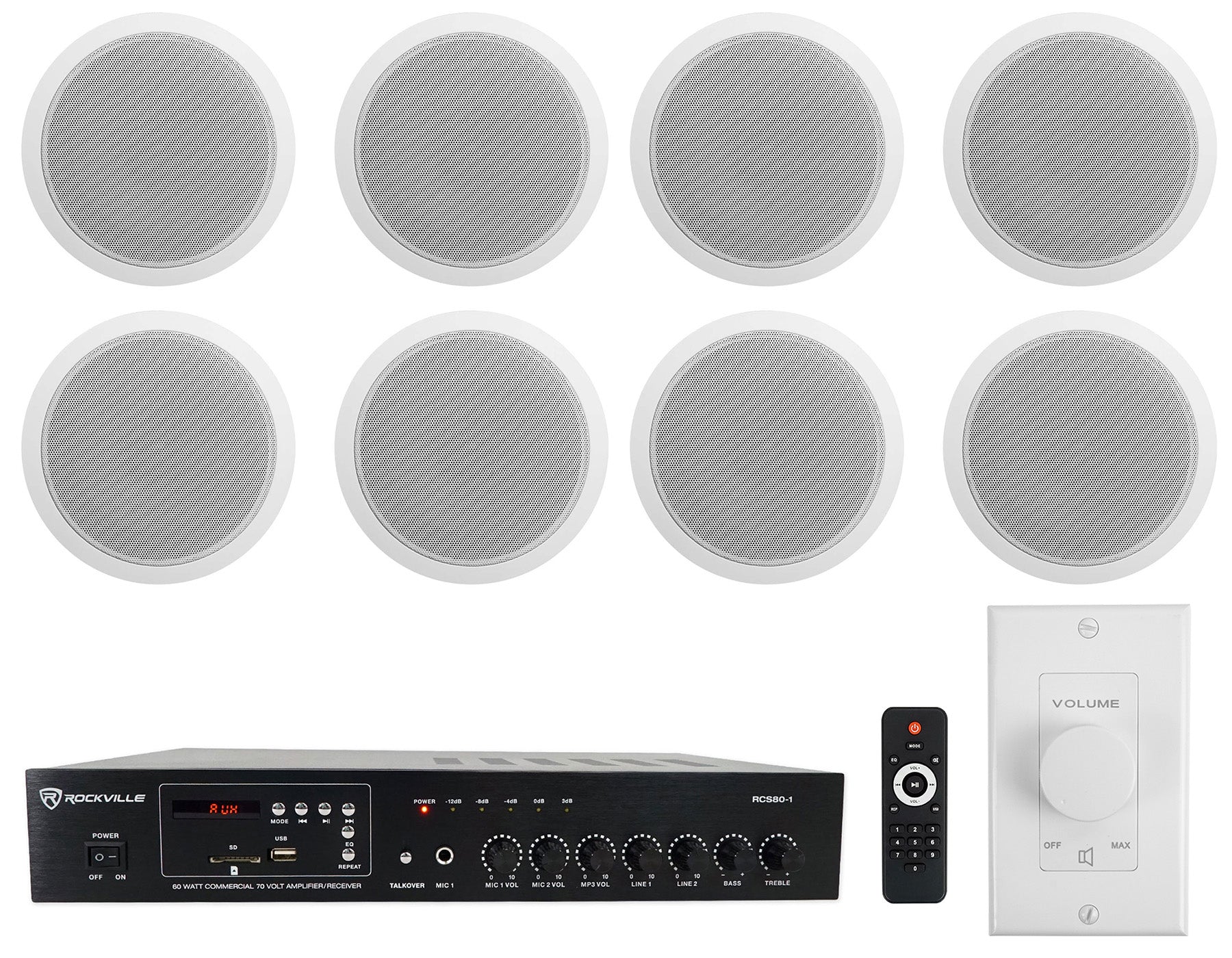 RCS80-1 Amplifier + CCL6T White 8-Pack + Wall Volume Control Bundle