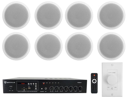 RCS80-1 Amplifier + CCL6T White 8-Pack + Wall Volume Control Bundle