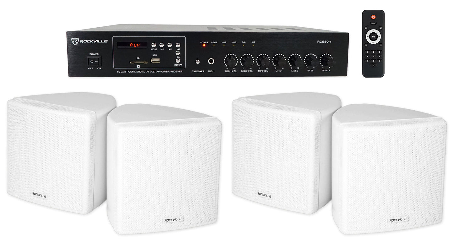 RCS80-1 60W Amp 2-Pack + Cube 3.5" White Speakers Bundle
