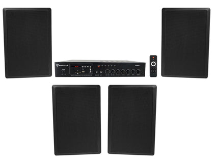 RCS80-1 60W Amplifier + RockSlim 70B Black Wall Speakers 4-Pack Bundle