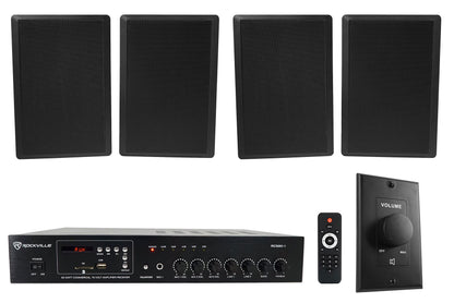 RCS80-1 60W Amplifier + RockSlim 70B Black Speakers 4-Pack + VOL70100 Black Bundle