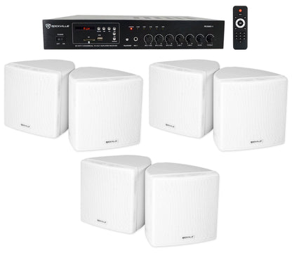 RCS80-1 60W Amp 3-Pack + Cube 3.5" White Speakers Bundle