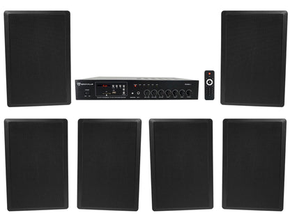 RCS80-1 60W Amplifier + RockSlim 70B Black Wall Speakers 6-Pack Bundle