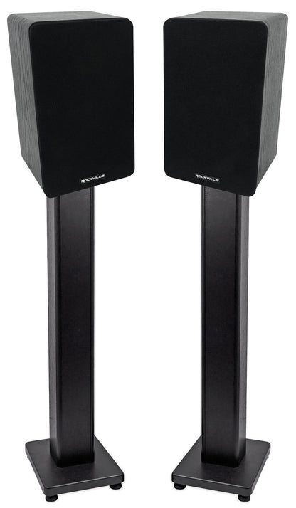 RockShelf 58B Black 2-Pack + RHT28 28" Speaker Stands Bundle