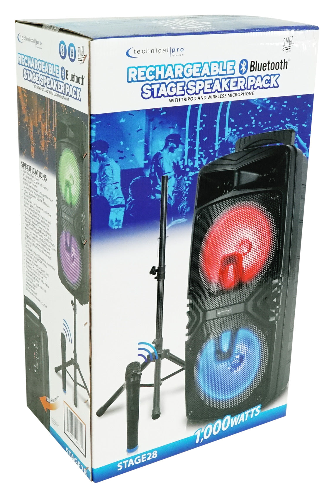 Technical Pro Dual 8" Rechargeable Karaoke Machine System Bundle with Stand & (2) Microphones