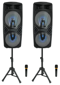 2) Technical Pro Dual 8" Wireless Rechargeable Backyard DJ Party Speakers + Mics