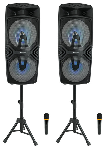 2) Technical Pro Dual 8" Wireless Rechargeable Backyard DJ Party Speakers + Mics