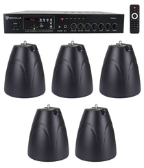 RCS80-1 60W Amp 5-Pack + PEN-65T Black Pendant Speakers Bundle