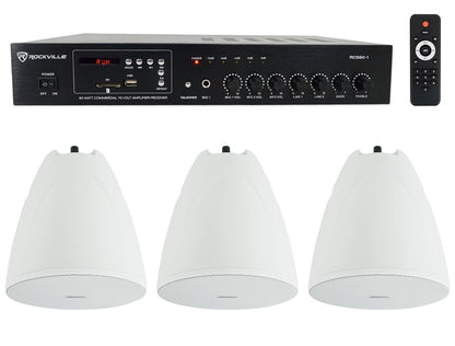 RCS80-1 60W Amplifier 3-Pack + PEN-65T White Pendant Speaker Bundle