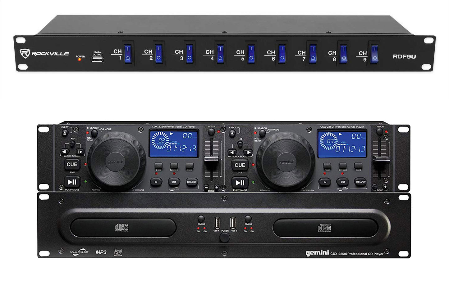 Gemini CDX-2250i Pro DJ Dual Two Deck Rack CD/MP3 Media Player w/USB+Power Strip
