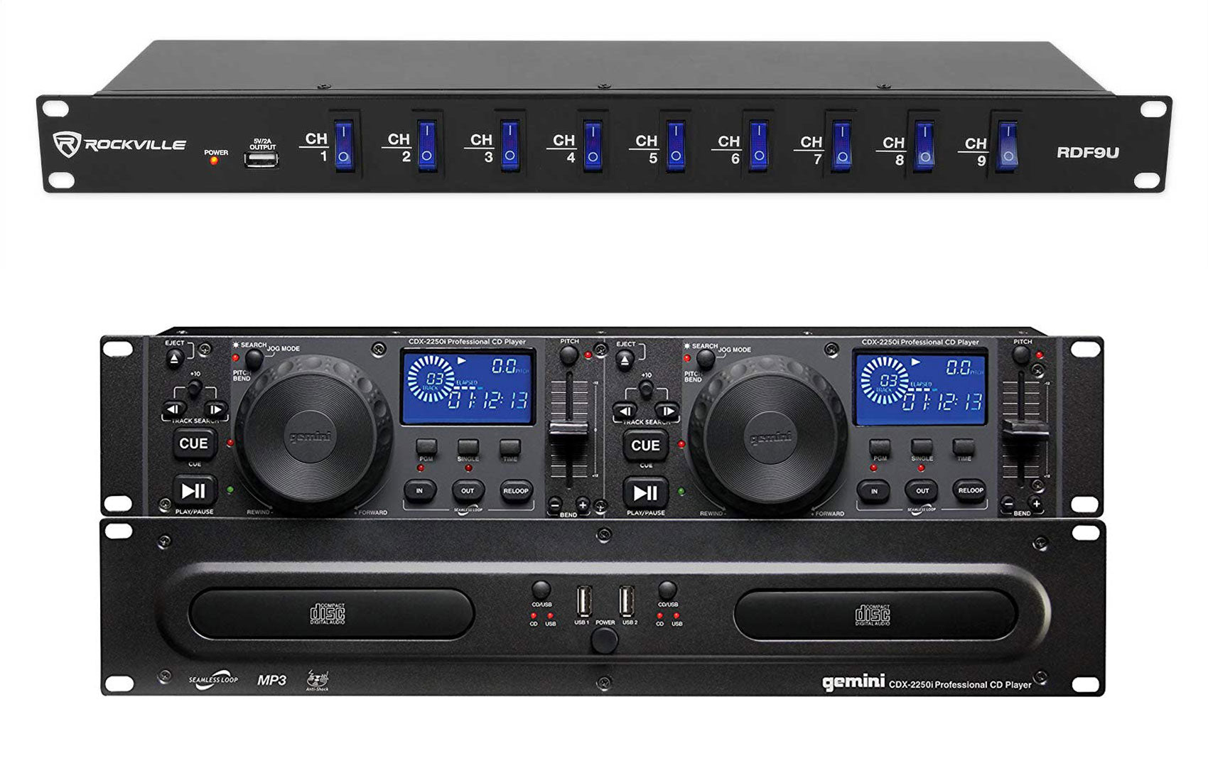 Gemini CDX-2250i Pro DJ Dual Two Deck Rack CD/MP3 Media Player w/USB+Power Strip