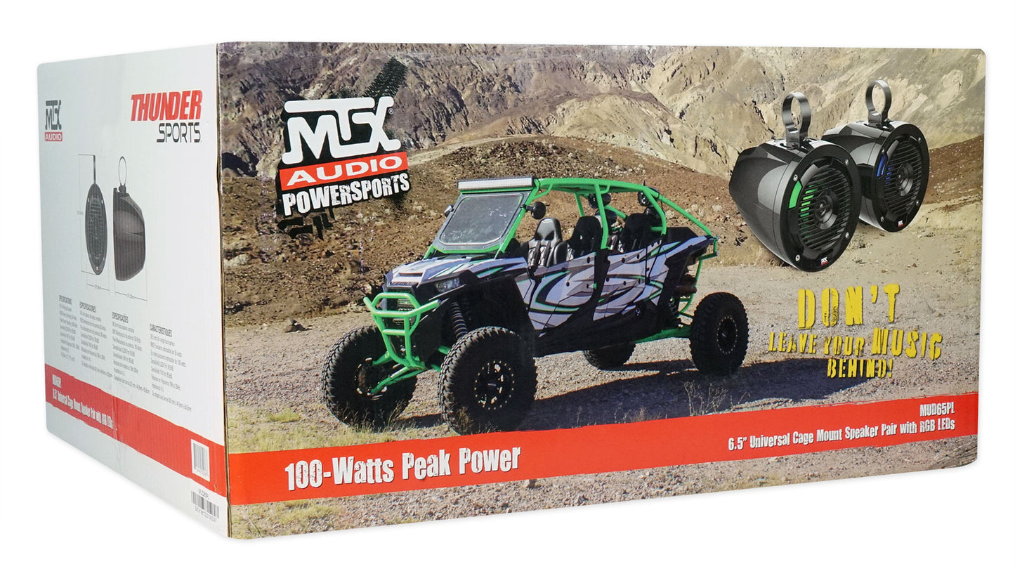 Pair MTX MUD65PL 6.5" 100w LED Tower Speakers For RZR/ATV/UTV/Jeep+Boombox