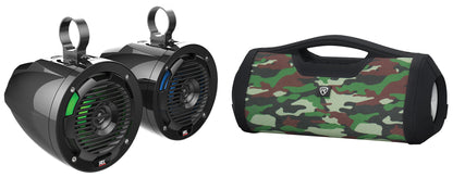 Pair MTX MUD65PL 6.5" 100w LED Tower Speakers For RZR/ATV/UTV/Jeep+Boombox