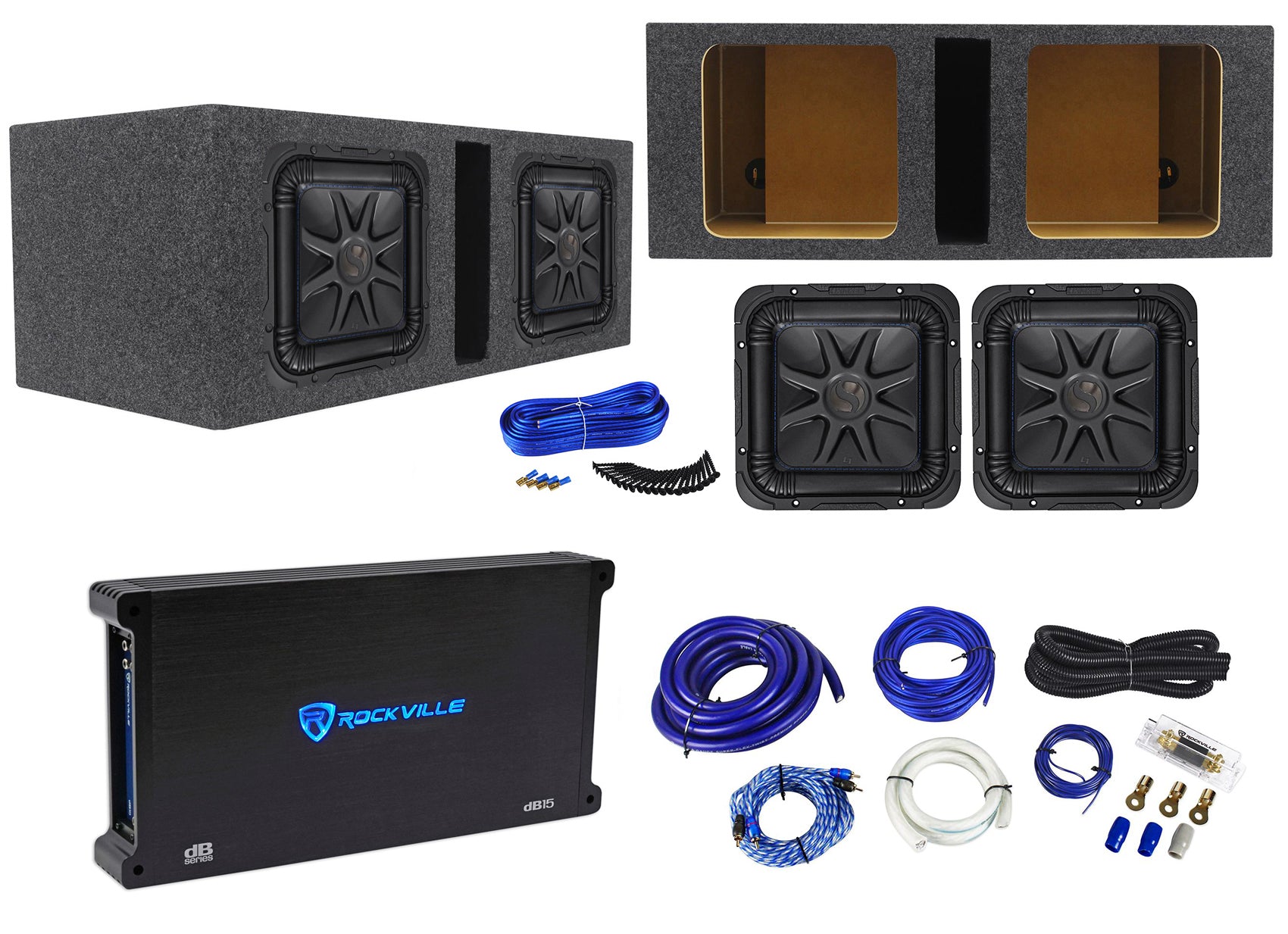 2) Kicker L7S102 10" SoloBaric L7S Subs+Vented Enclosure+1500W Amplifier+Amp Kit