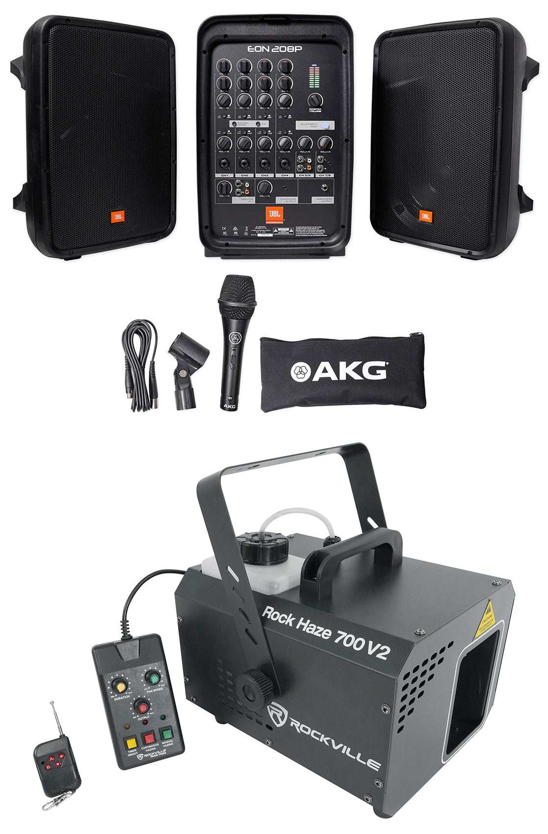 JBL EON208P Portable PA System / Pair 8" Speakers+8 Ch Mixer/Bluetooth+Hazer